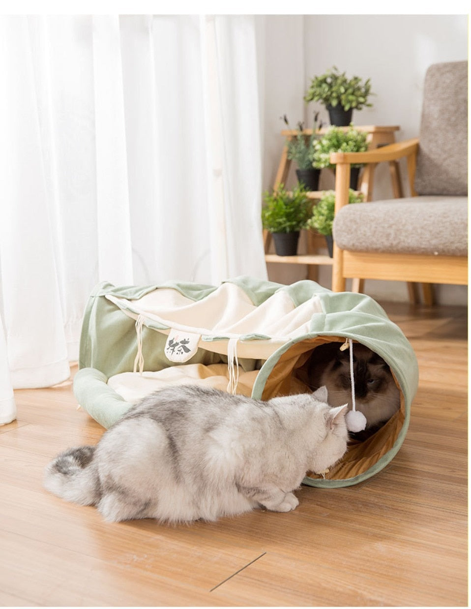 Collapsible Removable Cat Tunnel Tube With Cat Bed Set by Furr Baby Gifts