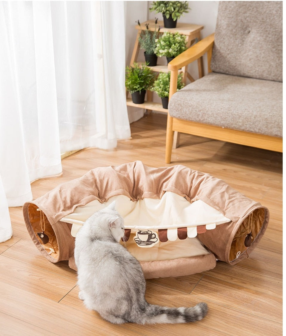 Collapsible Removable Cat Tunnel Tube With Cat Bed Set by Furr Baby Gifts