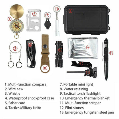 Vistashops - 14 in 1 Outdoor Emergency Survival And Safety Gear Kit