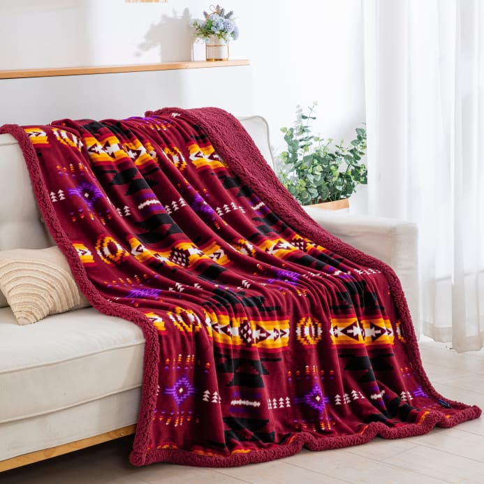 Southwest Sherpa Line Throw Blanket by Linen Mart