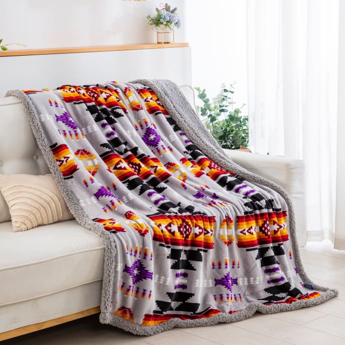 Southwest Sherpa Line Throw Blanket by Linen Mart