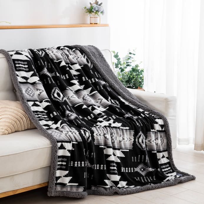 Southwest Sherpa Line Throw Blanket by Linen Mart