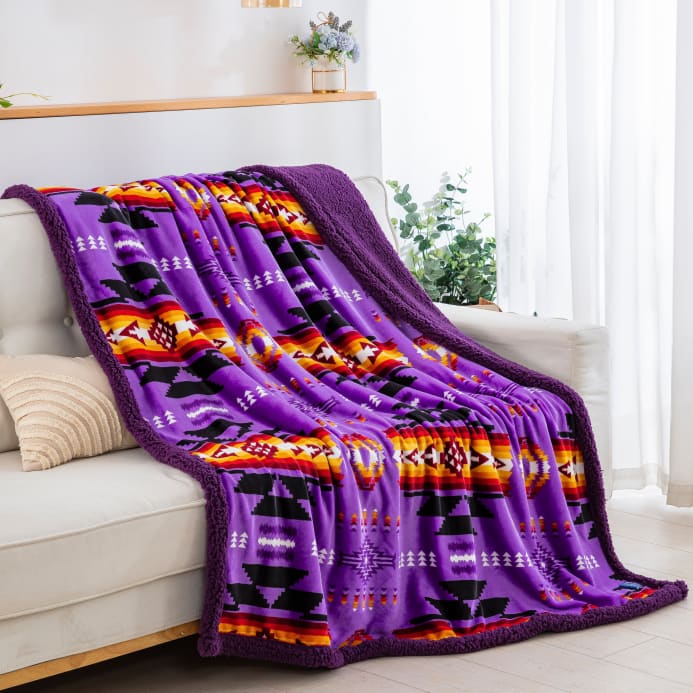 Southwest Sherpa Line Throw Blanket by Linen Mart