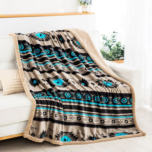 Southwestern Sherpa Lined Throw Blanket by Linen Mart