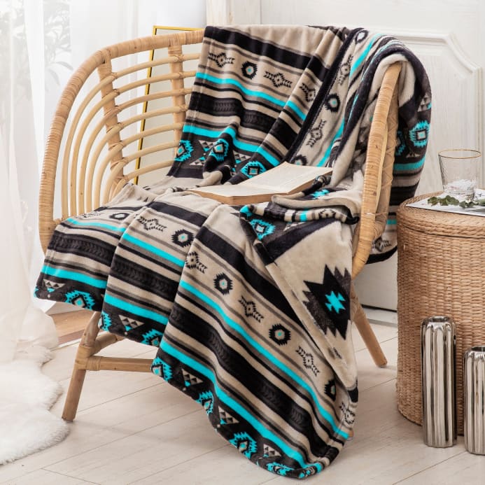 Light Aztec Throw Blanket by Linen Mart