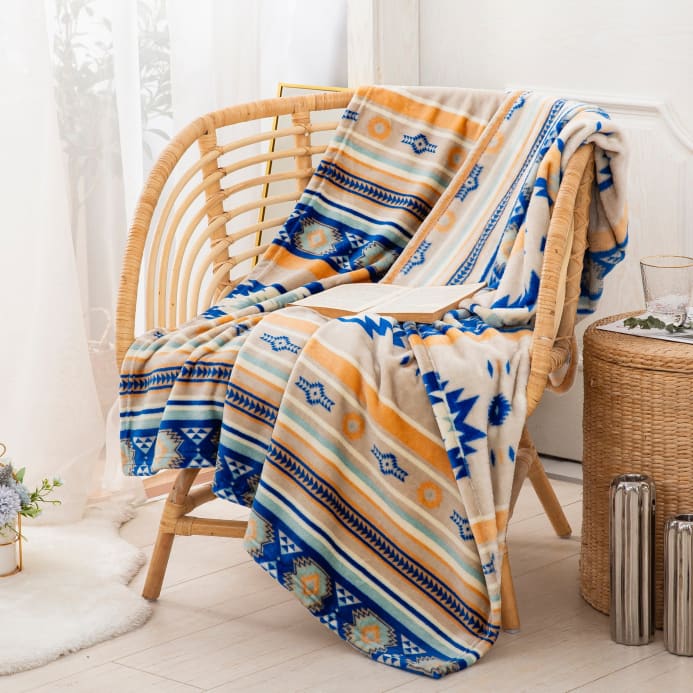 Light Aztec Throw Blanket by Linen Mart