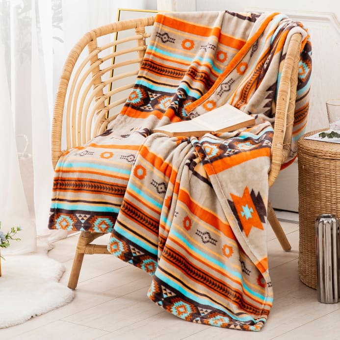 Light Aztec Throw Blanket by Linen Mart