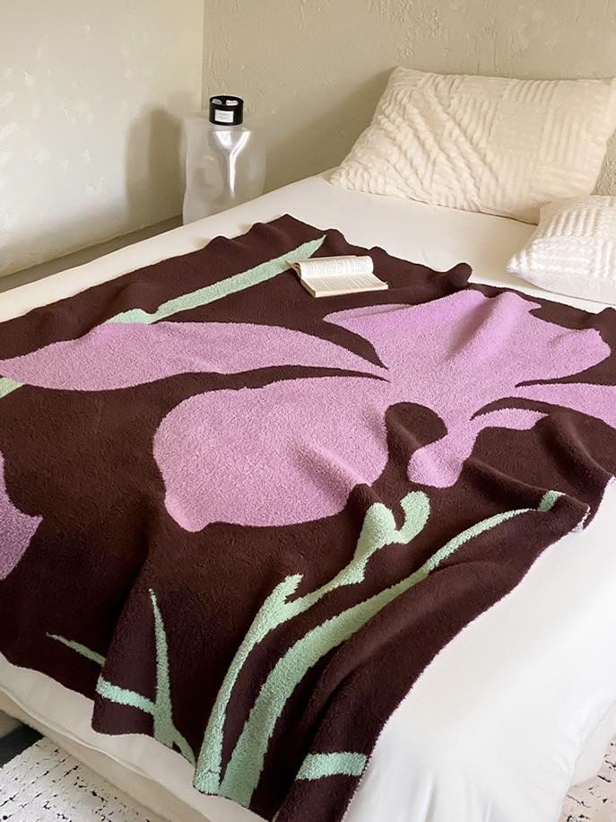 Terracotta Iris Throw Blanket - Warm Thick Earthy Tone Fall Blanket by INSPECIAL HOME