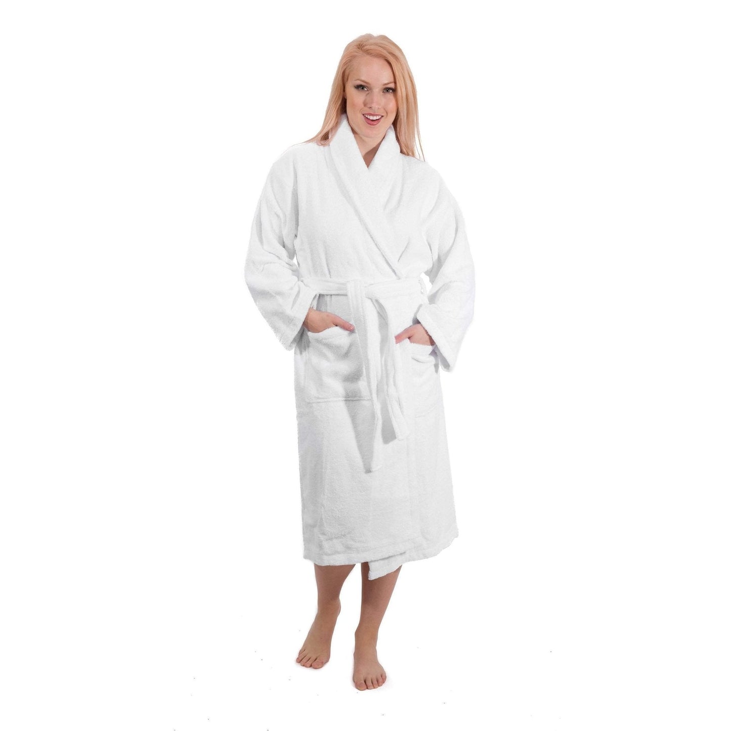 White Terry Cloth Turkish Cotton Shawl Collar Hotel Bathrobe - Unisex Italian Style Fitting - Single Robe by Classic Turkish Towels