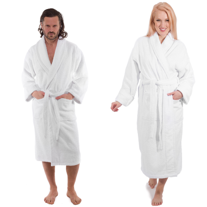 White Terry Cloth Turkish Cotton Shawl Collar Hotel Bathrobe - Unisex Italian Style Fitting - Single Robe by Classic Turkish Towels