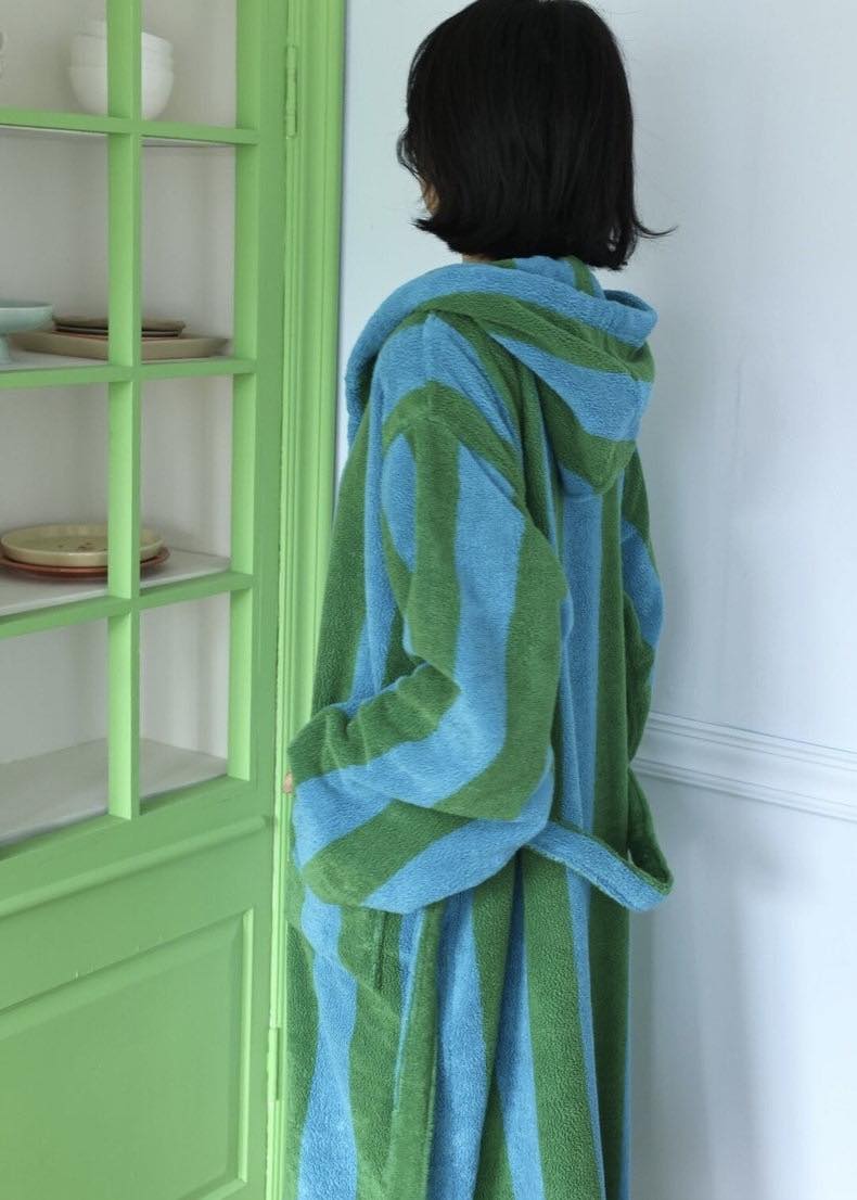 Ultra Soft Retro Whimsical Stripe Bath Robe - 100% Organic Long-stapled Cotton by INSPECIAL HOME