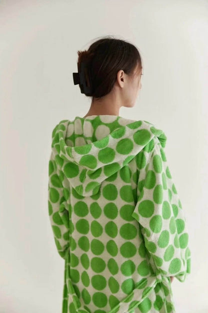 Whimsical Polka Dot Hooded Bath Robe - 100% Organic Long-stapled Cotton by INSPECIAL HOME