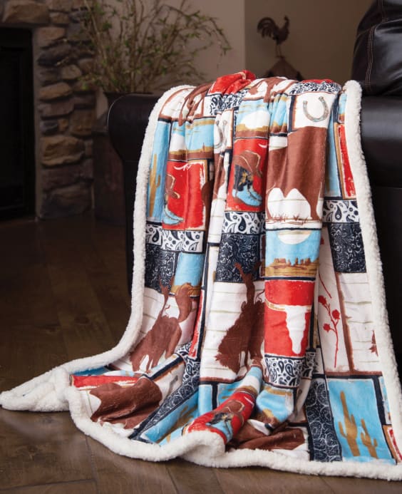 Wrangler Vintage Western Sherpa Throw Blanket by Linen Mart